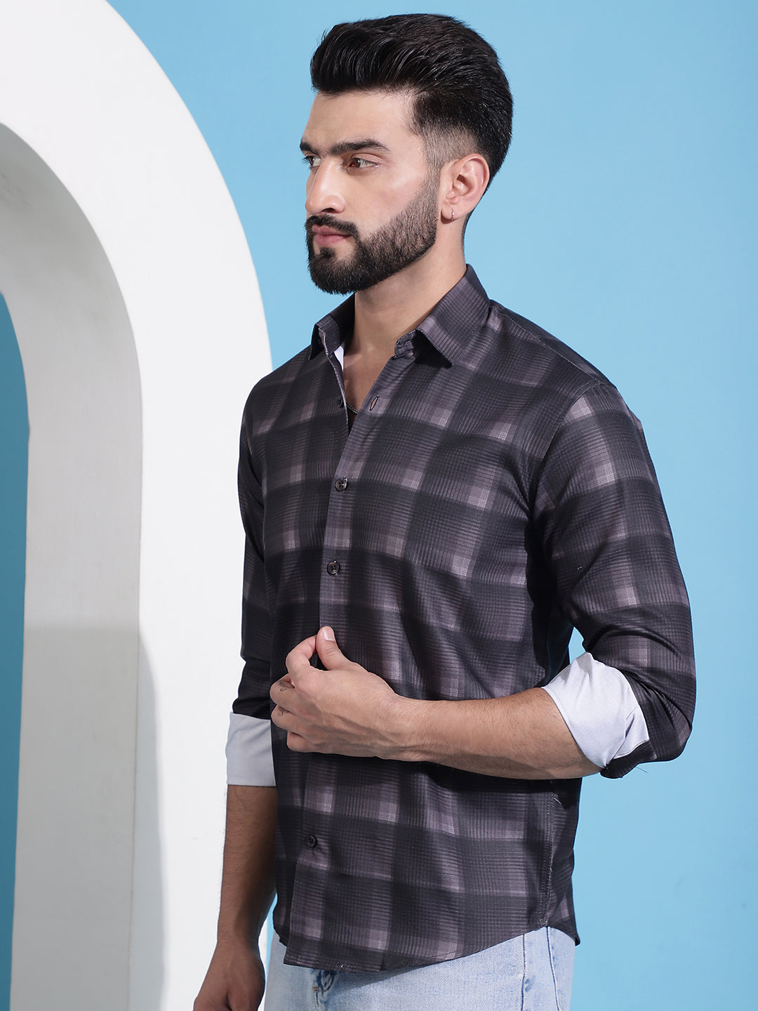 Men's Brown Checked Cotton Casual Shirt for Men - Taantav