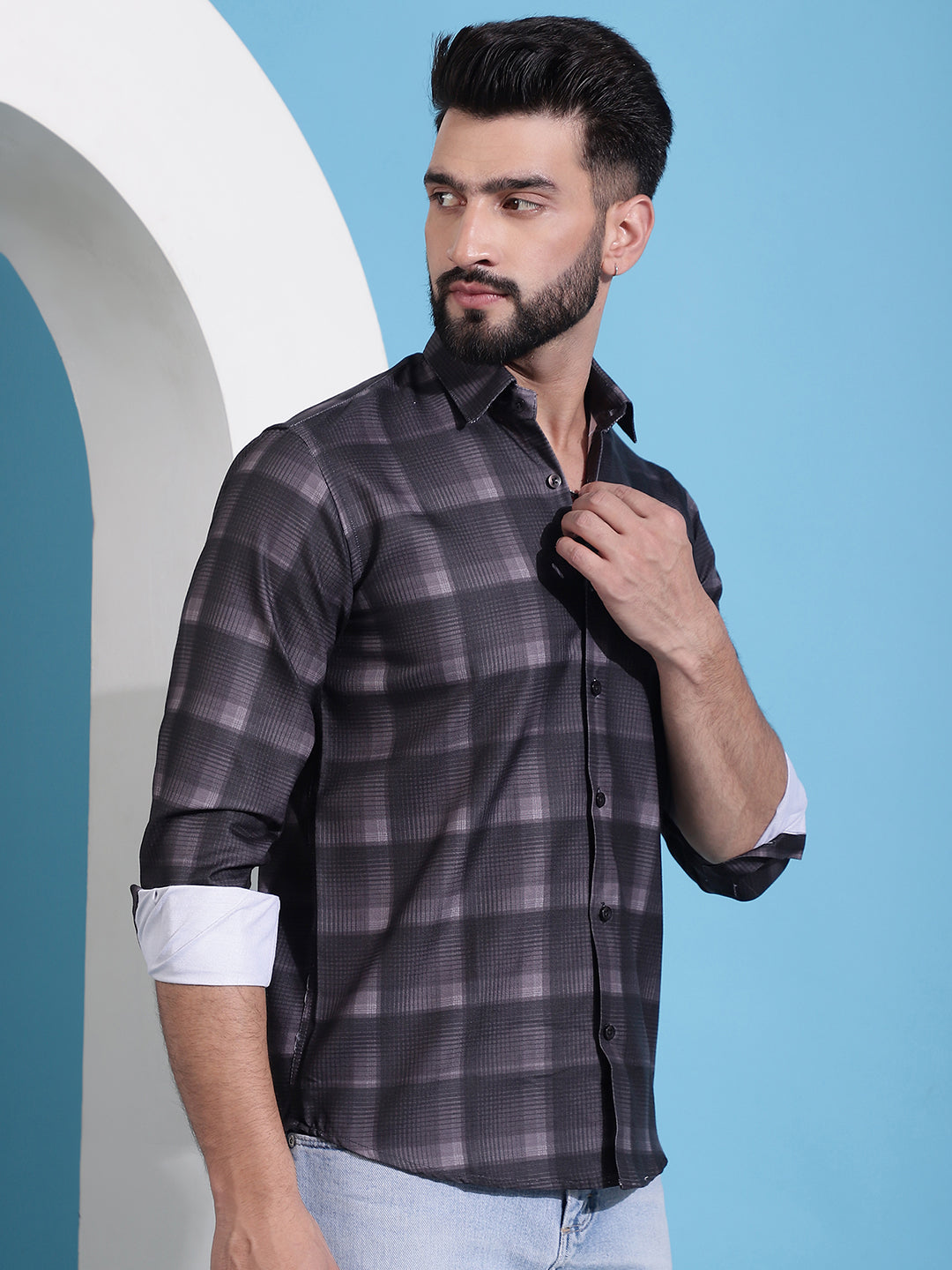 Men's Brown Checked Cotton Casual Shirt for Men - Taantav