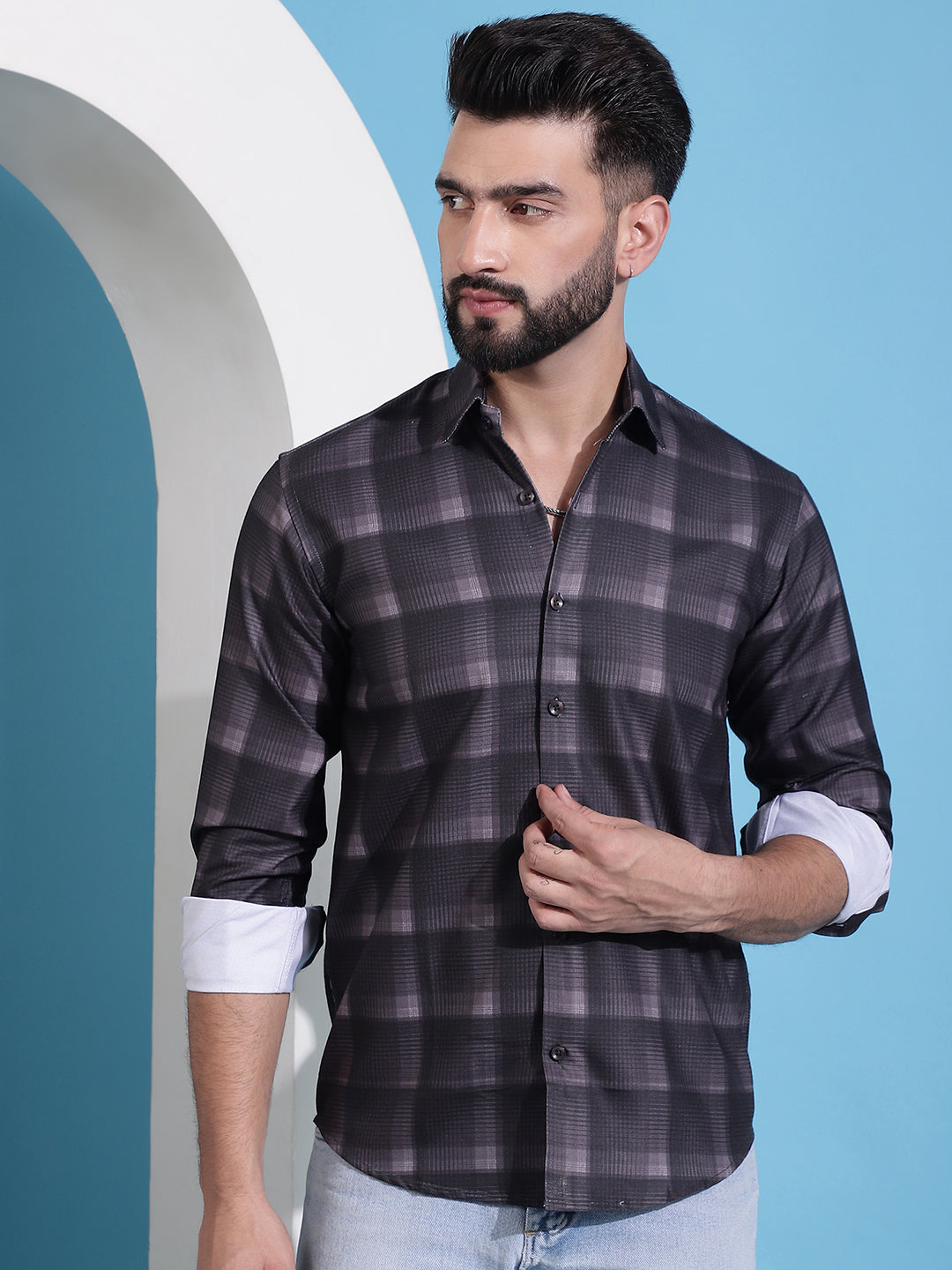 Men's Brown Checked Cotton Casual Shirt for Men - Taantav