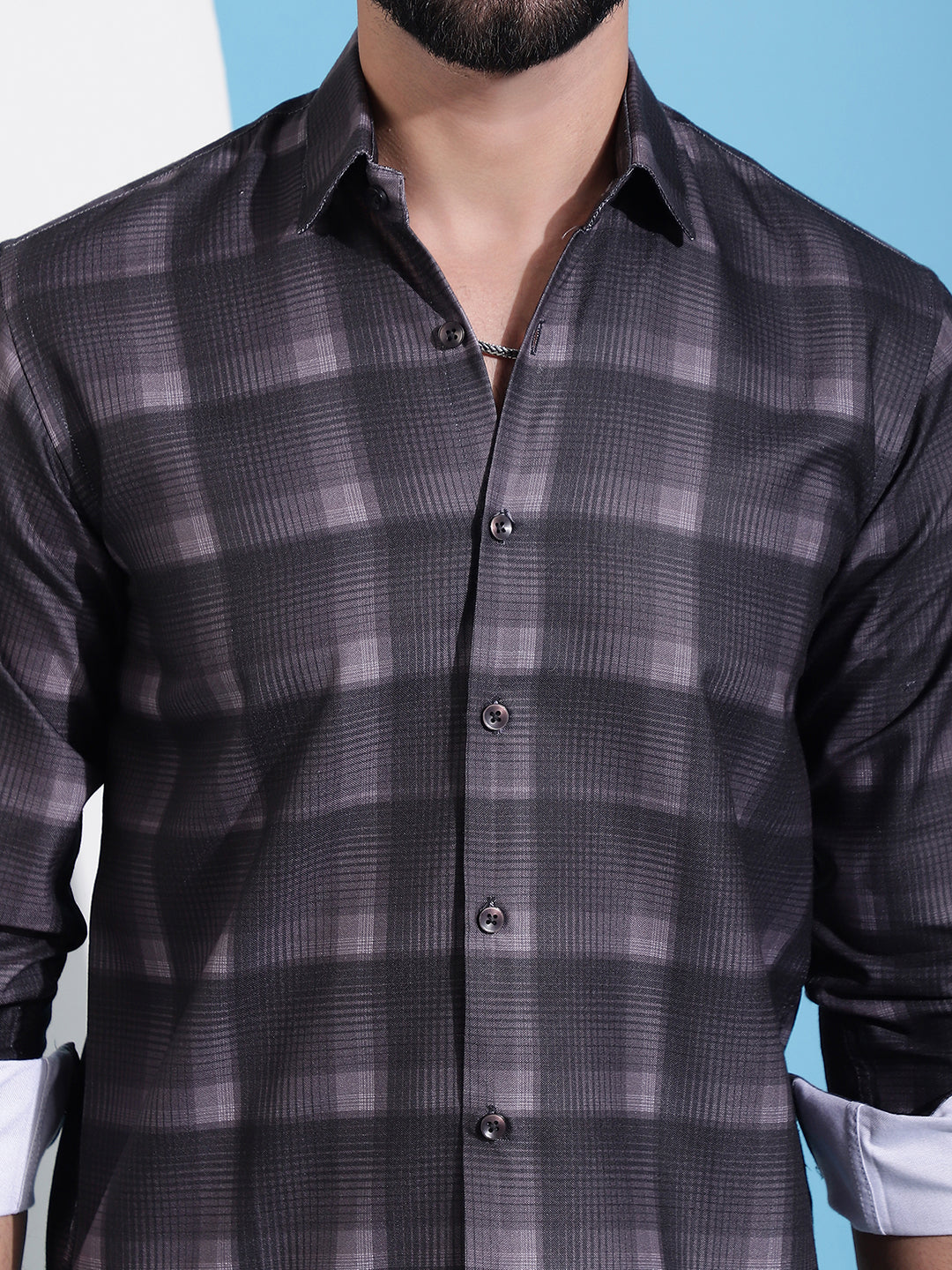 Men's Brown Checked Cotton Casual Shirt for Men - Taantav