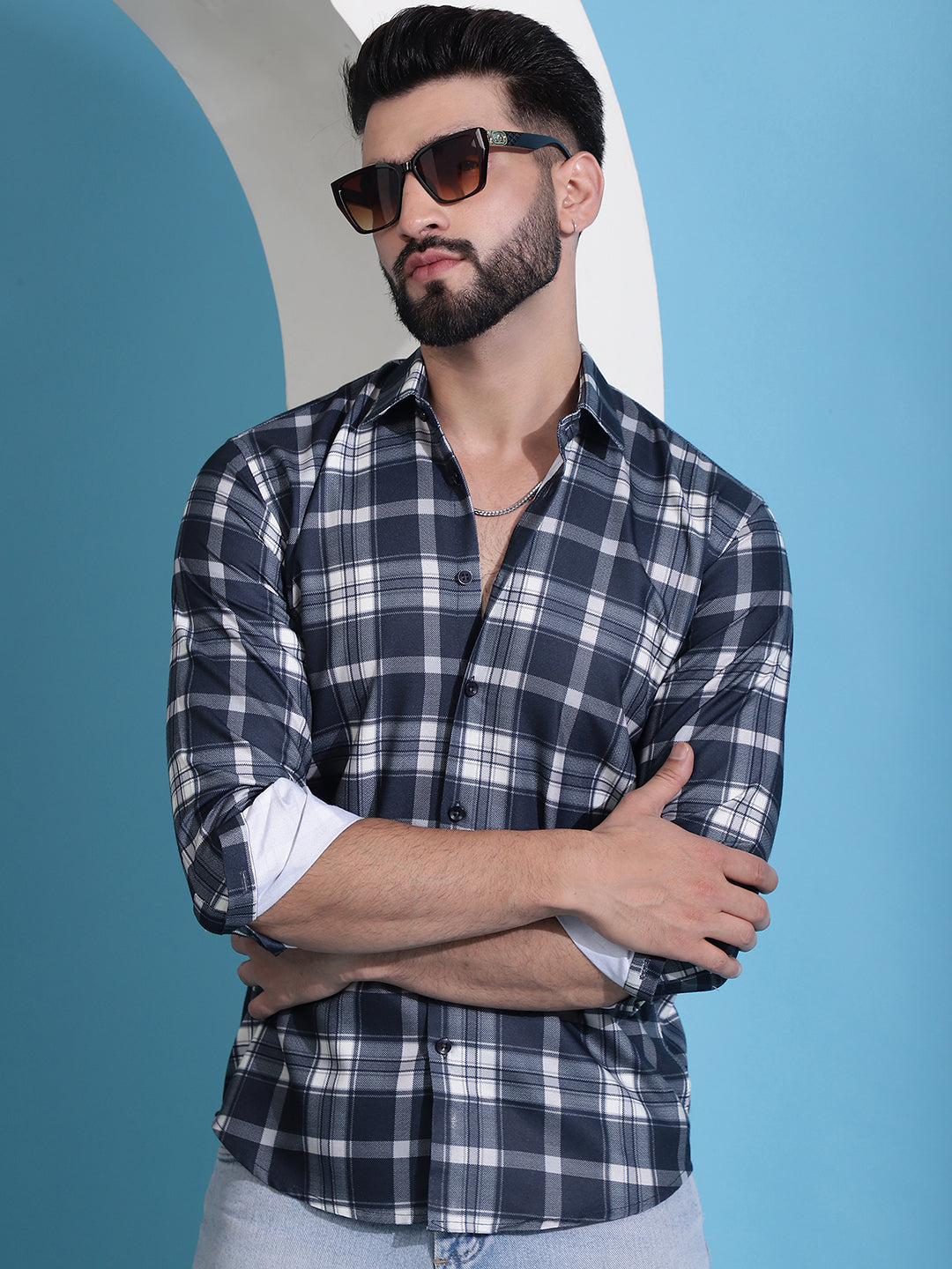 Men's Charcoal Grey Checked Cotton Casual Shirt for Men - Taantav