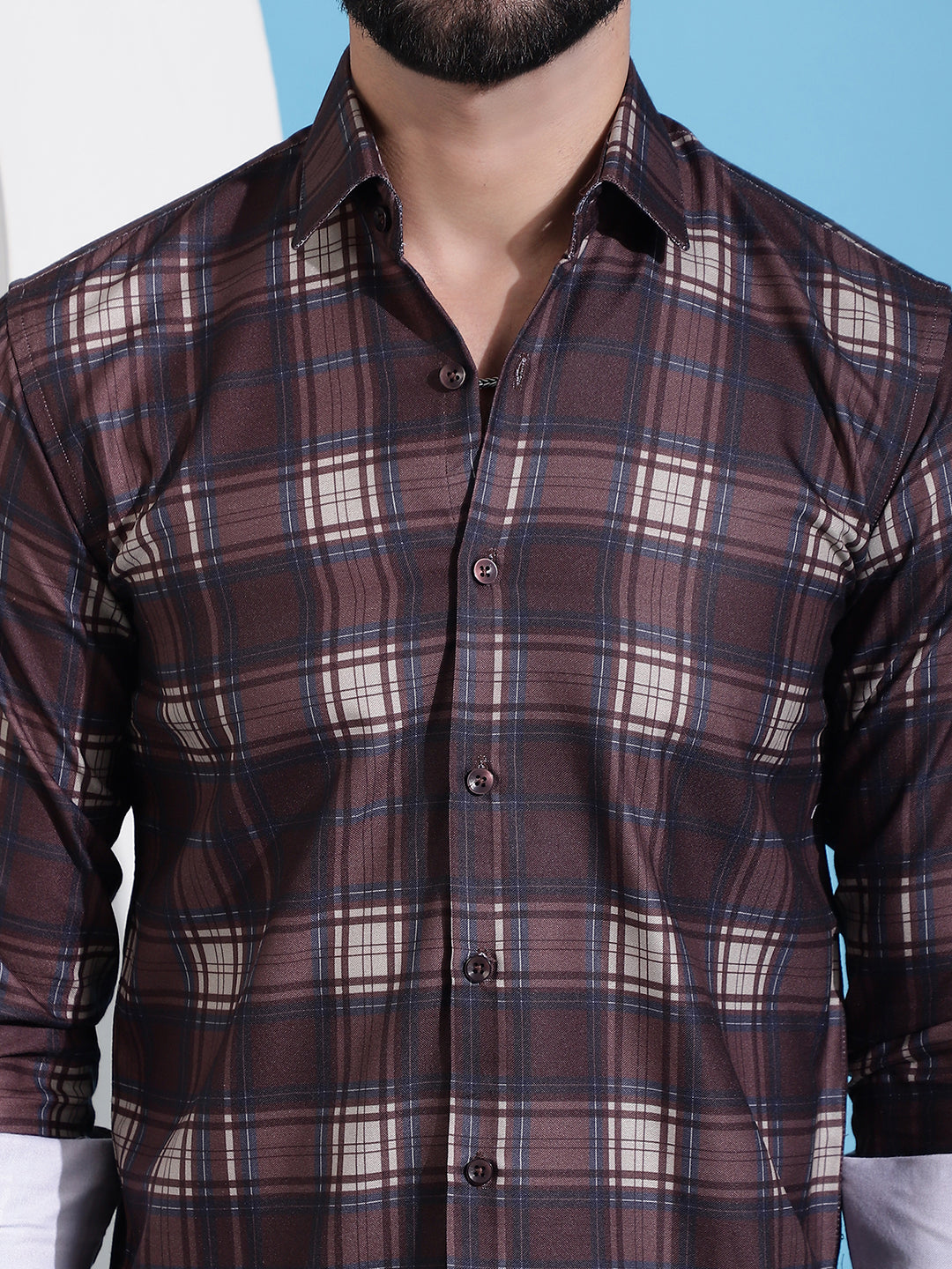 Men's Coffee Brown Checked Cotton Casual Shirt for Men - Taantav