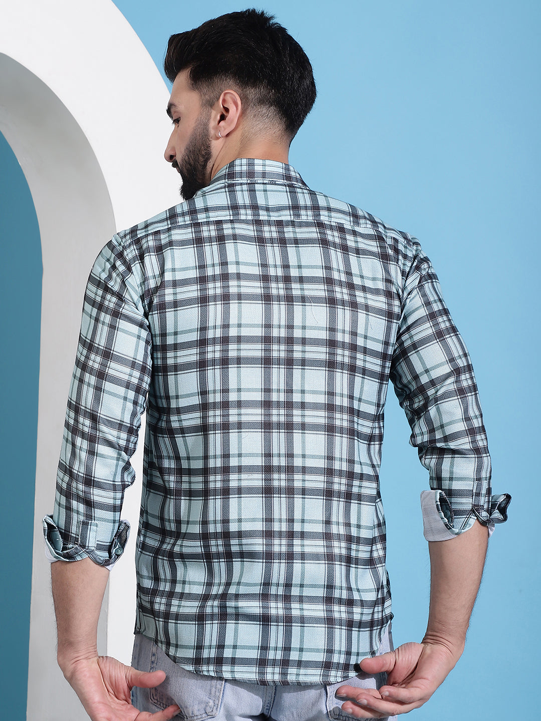 Men's Green Checked Cotton Casual Shirt for Men - Taantav