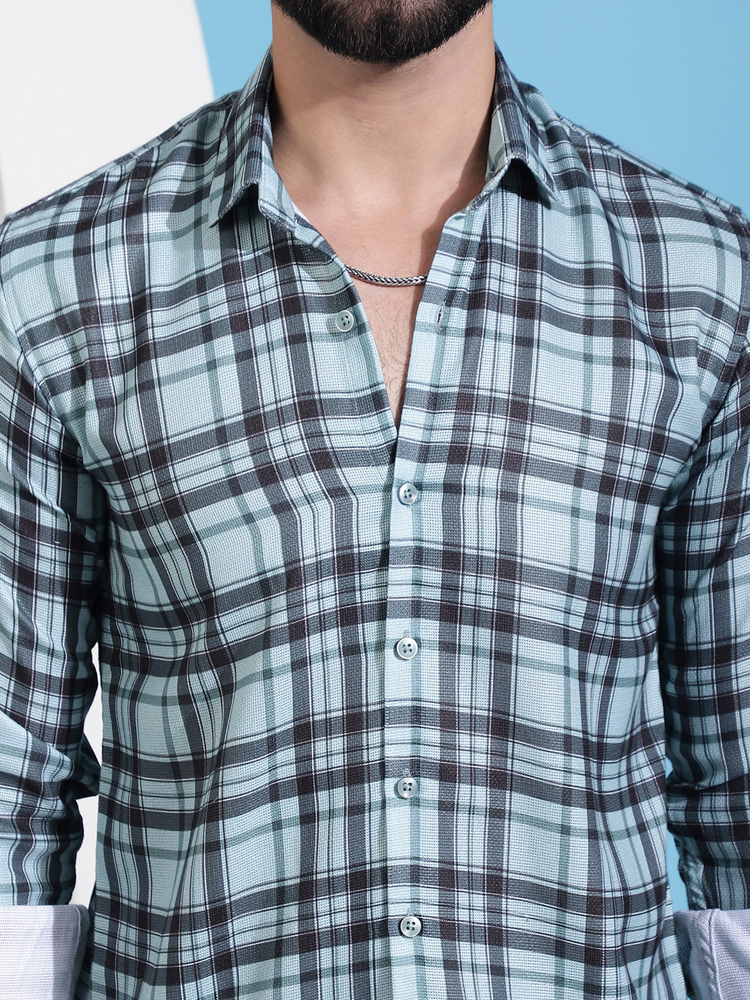 Men's Green Checked Cotton Casual Shirt for Men - Taantav