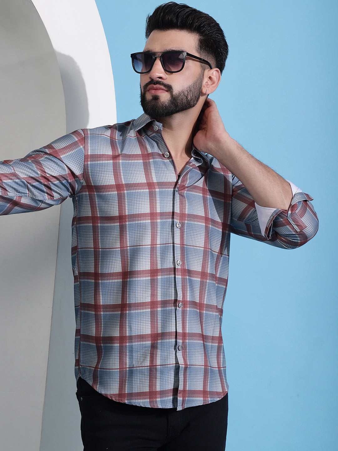 Men's Grey Checked Cotton Casual Shirt for Men - Taantav