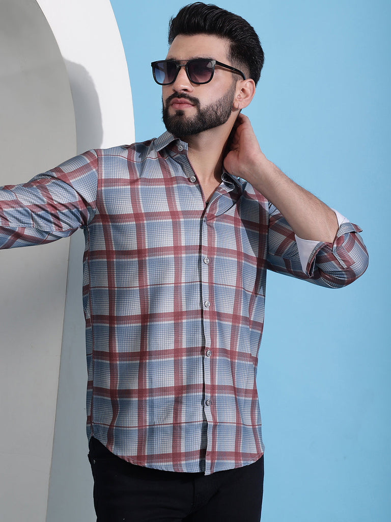 Men's Grey Checked Cotton Casual Shirt for Men