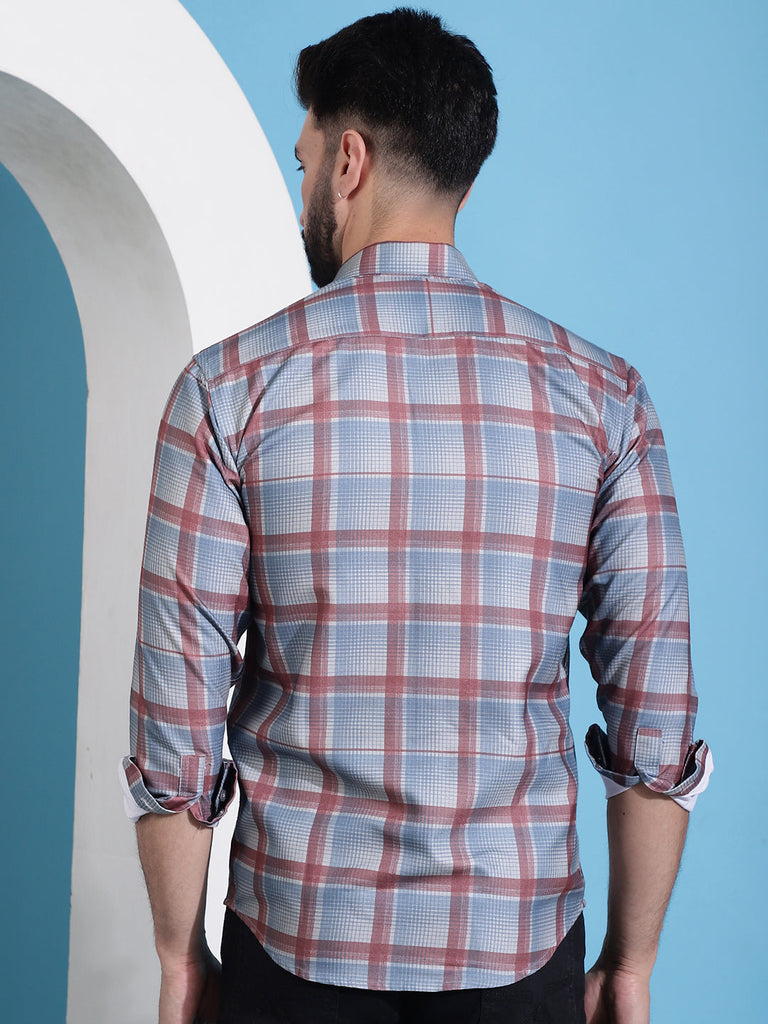 Men's Grey Checked Cotton Casual Shirt for Men