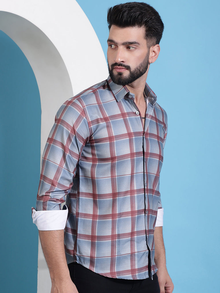 Men's Grey Checked Cotton Casual Shirt for Men