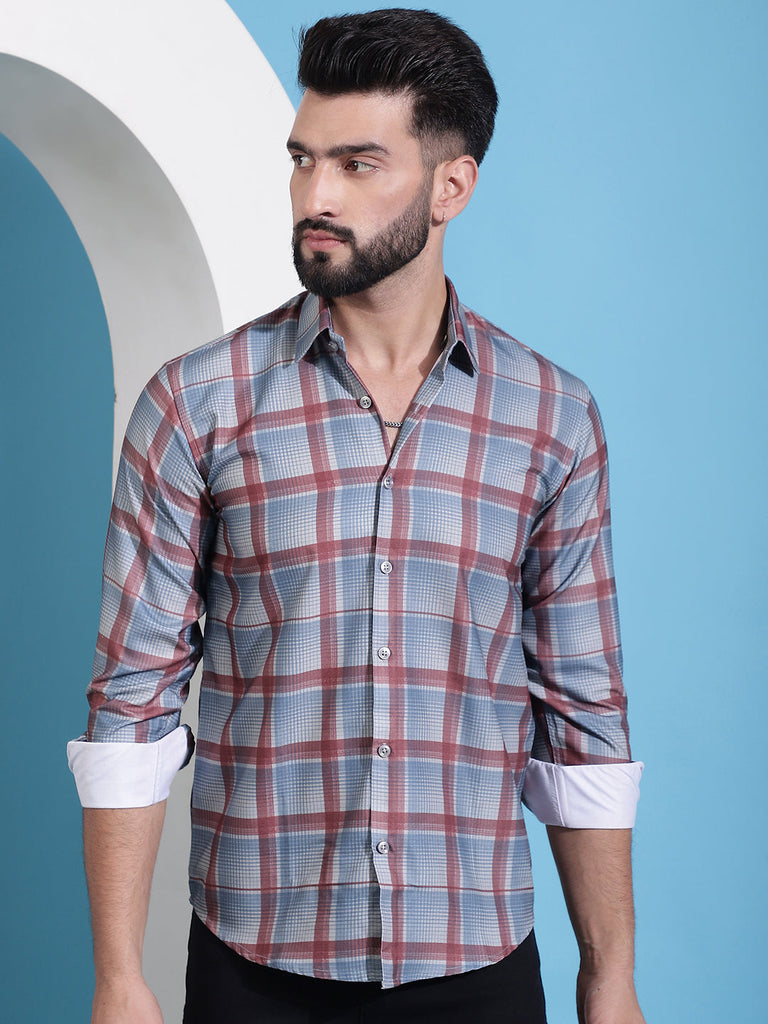 Men's Grey Checked Cotton Casual Shirt for Men