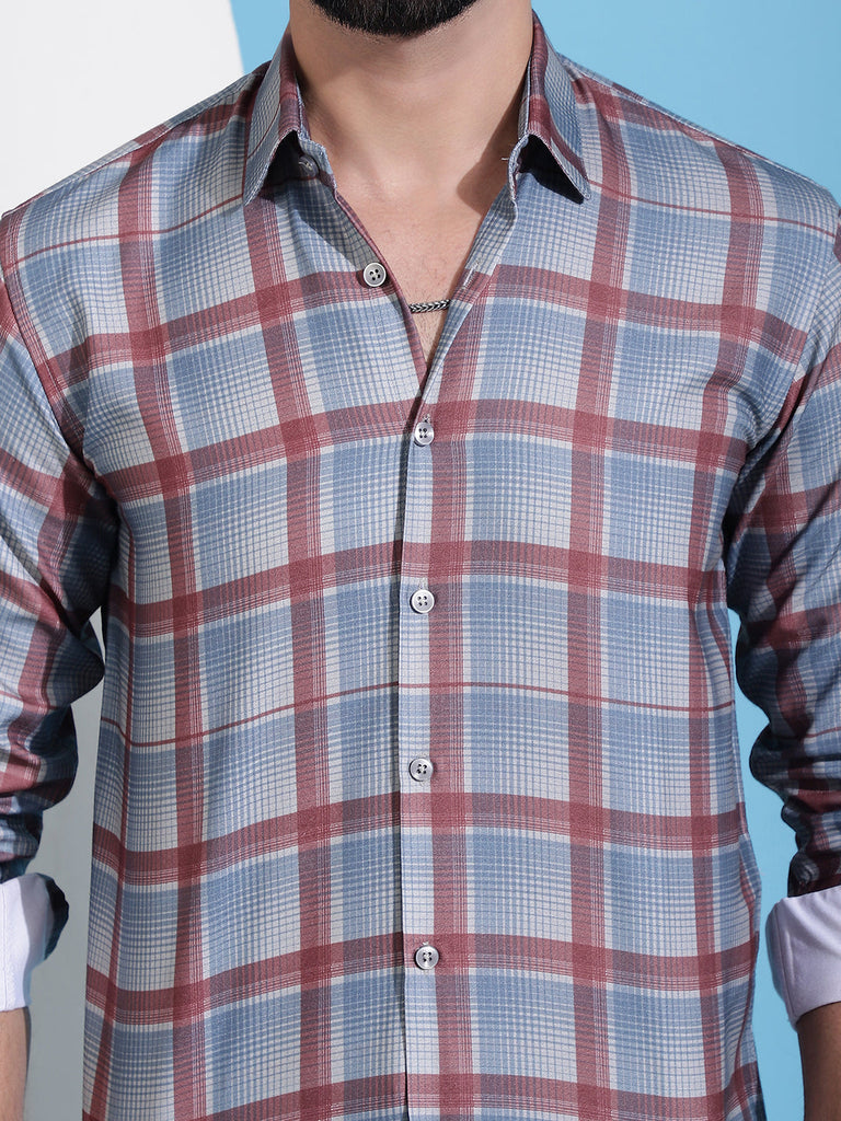 Men's Grey Checked Cotton Casual Shirt for Men