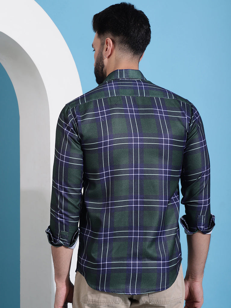 Men's Olive Green Checked Cotton Casual Shirt for Men