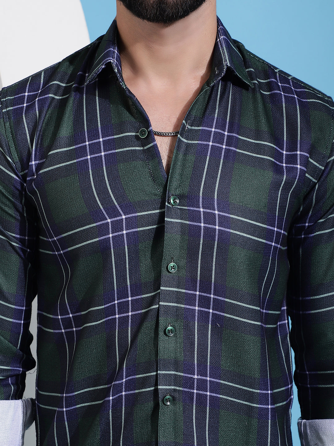 Men's Olive Green Checked Cotton Casual Shirt for Men - Taantav