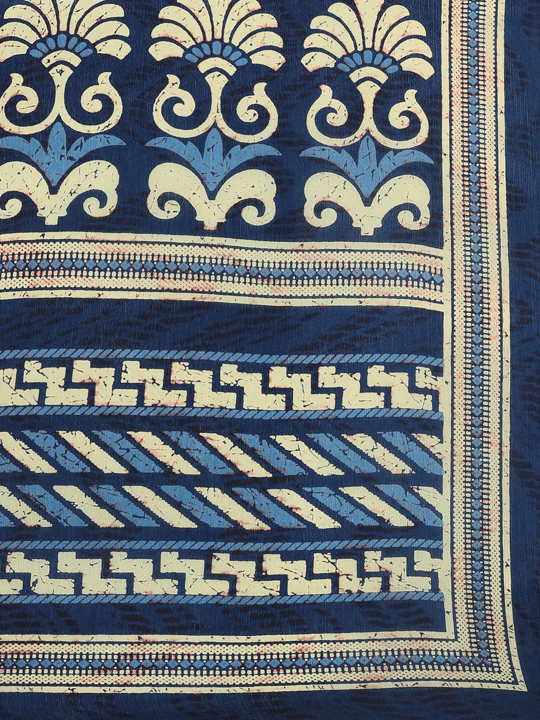 Women's Blue Chiffon Geometric Print Saree - Ahika
