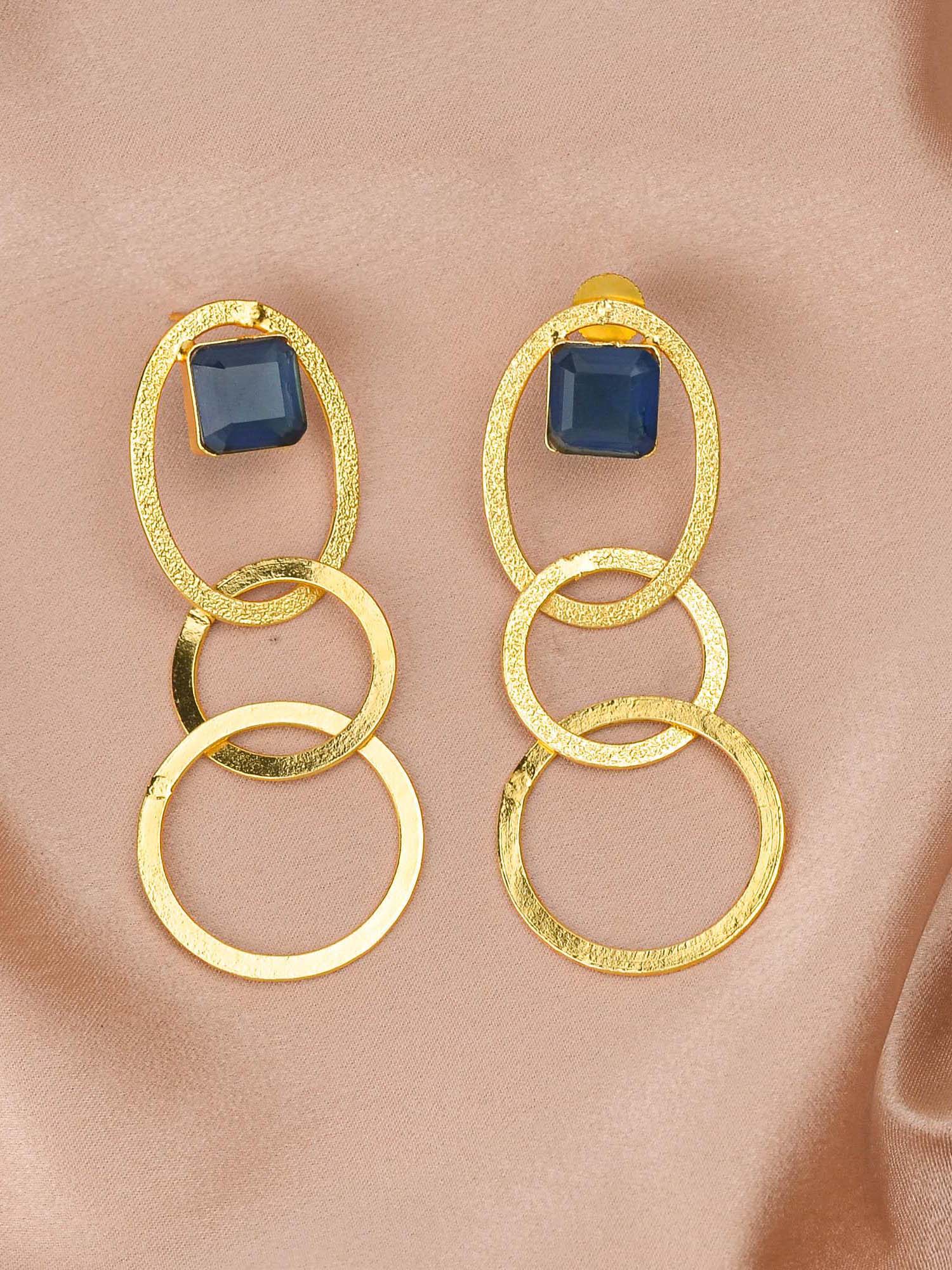 Women's Stone Studded Three Loop In Loop Earring