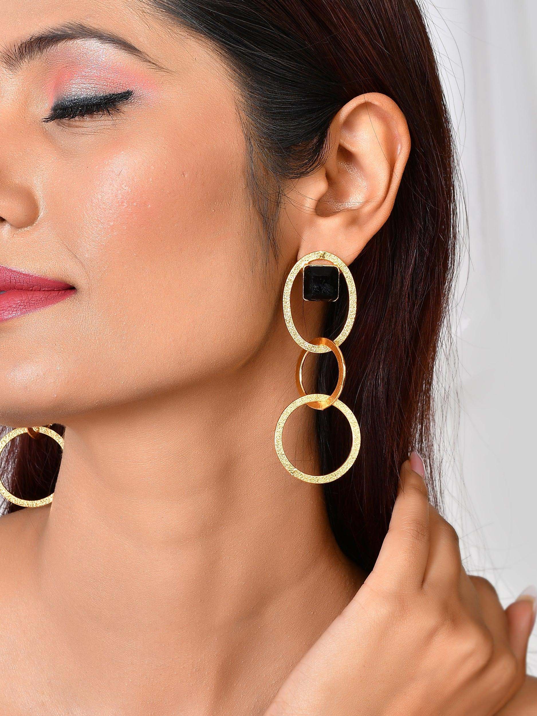 Women's Stone Studded Three Loop In Loop Earring