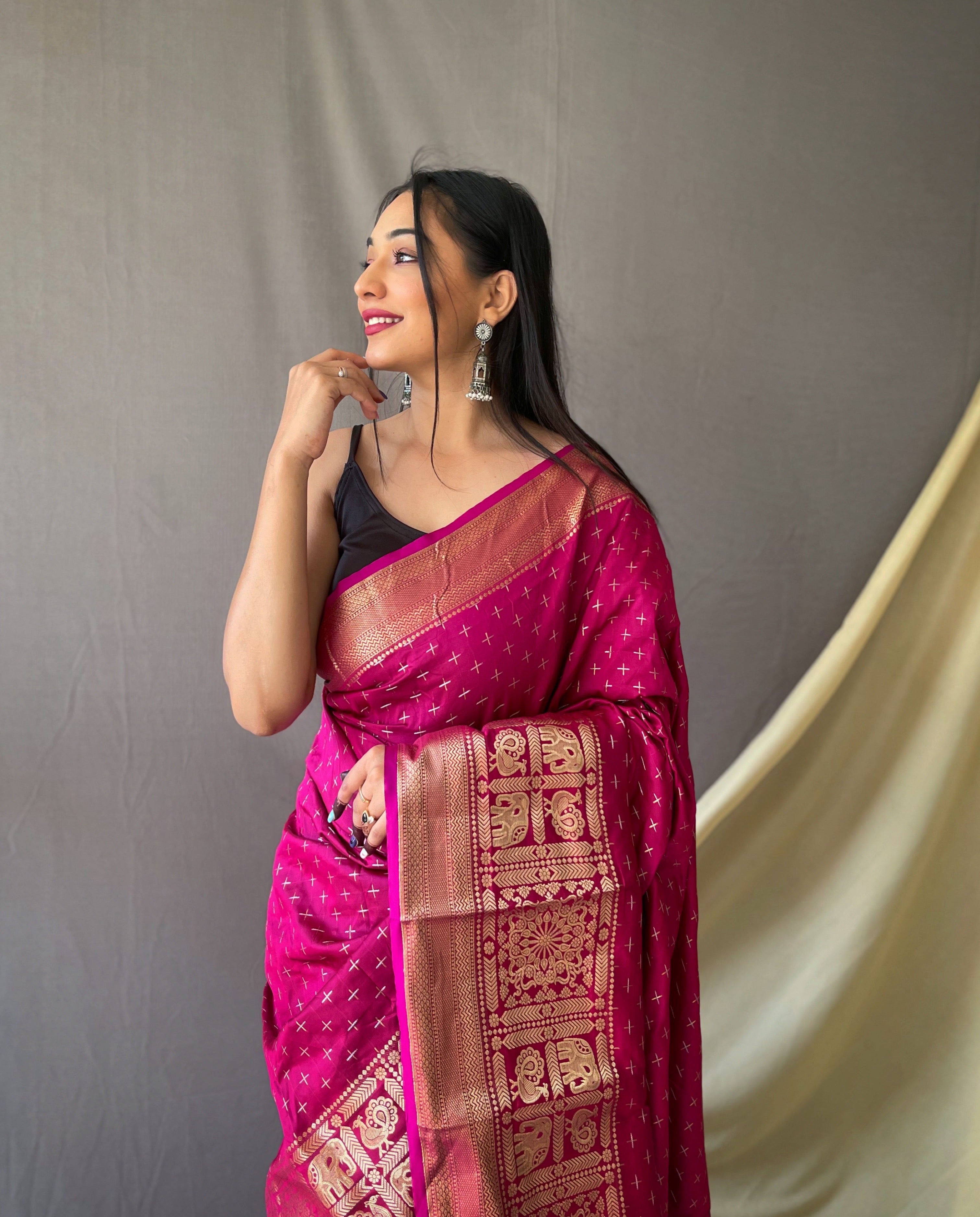 Women's Banarasi Silk Checks Woven Saree Pink - TASARIKA