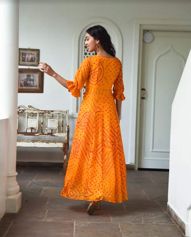 Women's Bandhani Silk Dress (1Pc)