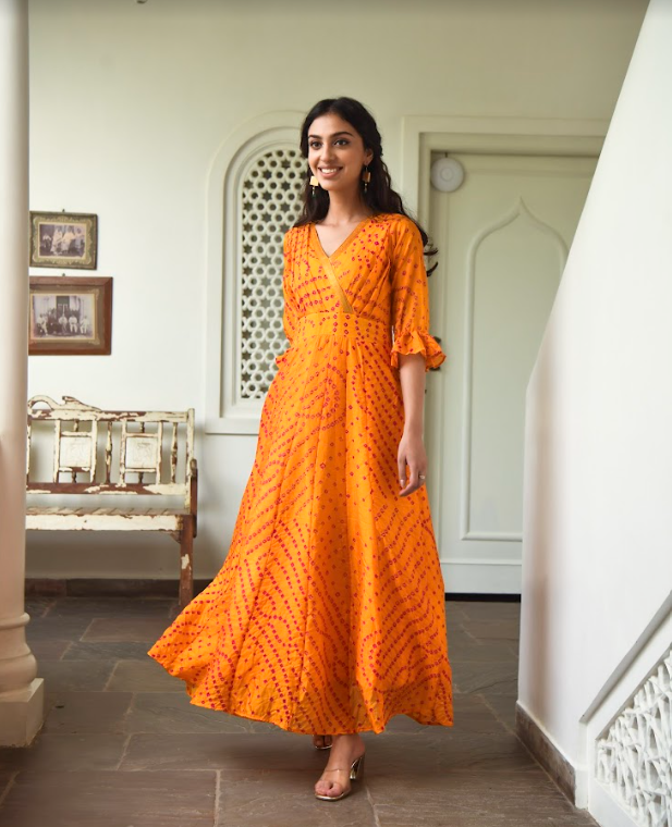 Women's Bandhani Silk Dress (1Pc)