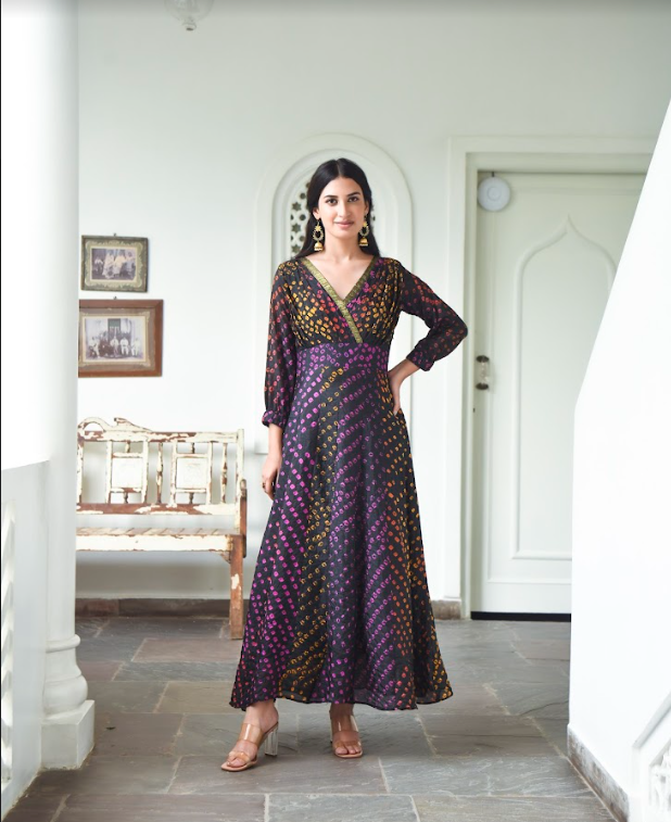 Women's Bandhani Silk Dress (1Pc)