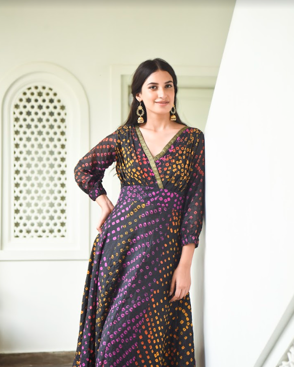 Women's Bandhani Silk Dress (1Pc)