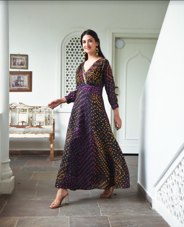 Women's Bandhani Silk Dress (1Pc)