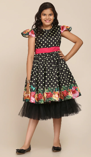 Girl's Black Digital Print Frock