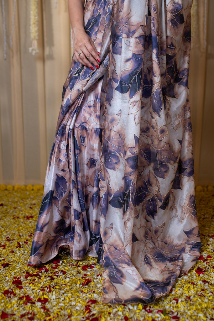 Women's Indigo Embroideredâ Ready To Wear Saree