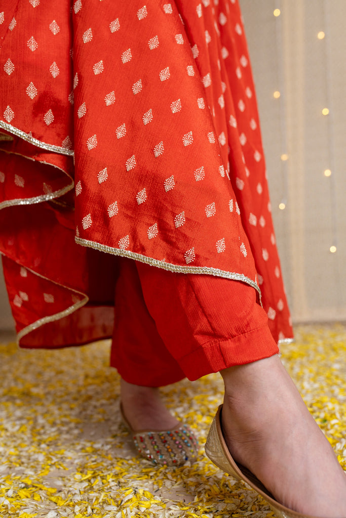 Women's Orange Anarkali Suit With Rubber Foilâ Work