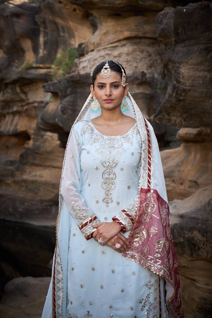 Women's Designer Foux Gorgette Ready To Wear Sharara Suit