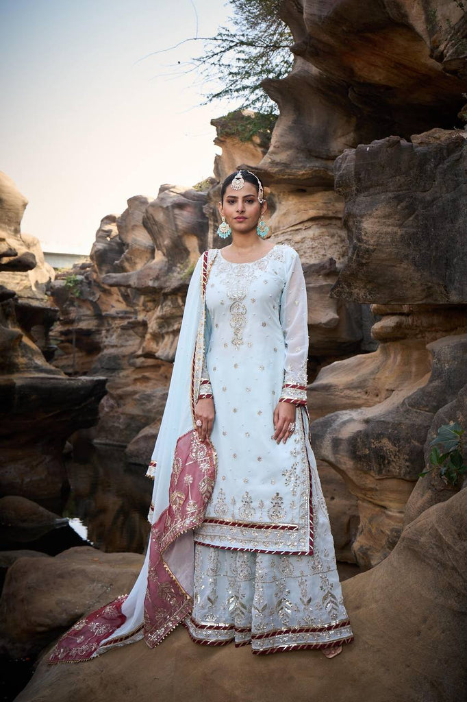 Women's Designer Foux Gorgette Ready To Wear Sharara Suit