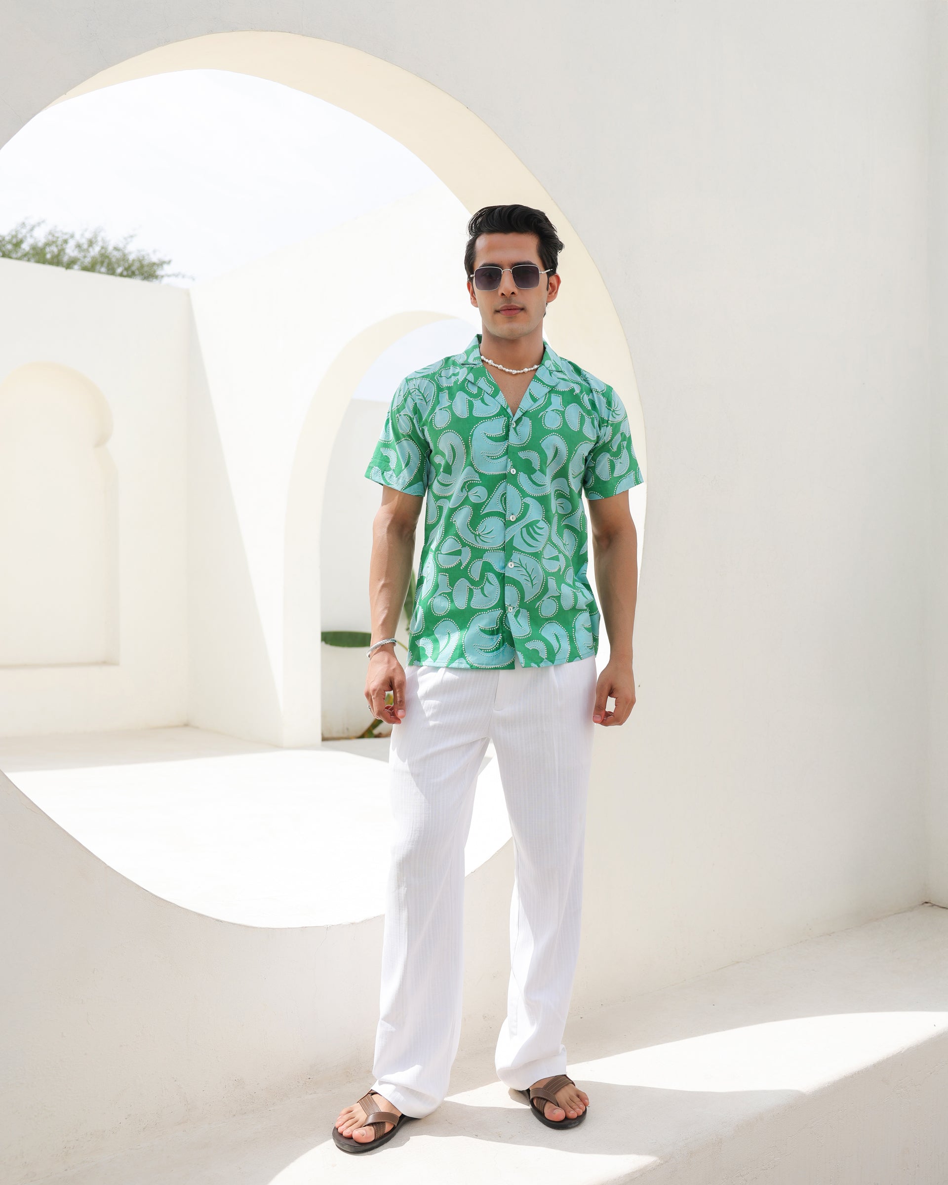 Women's Aqua Swirl Print Cuban Collar Shirt