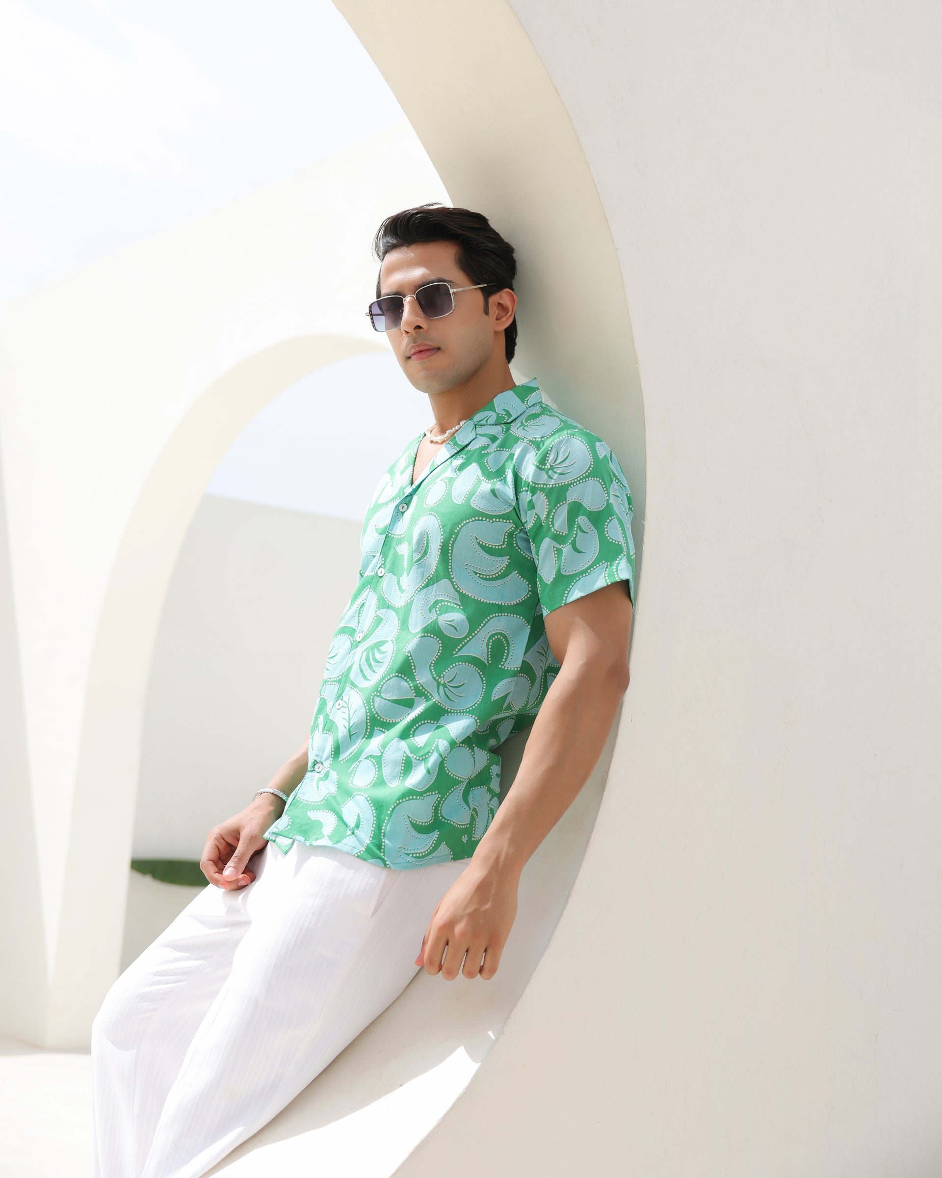 Women's Aqua Swirl Print Cuban Collar Shirt
