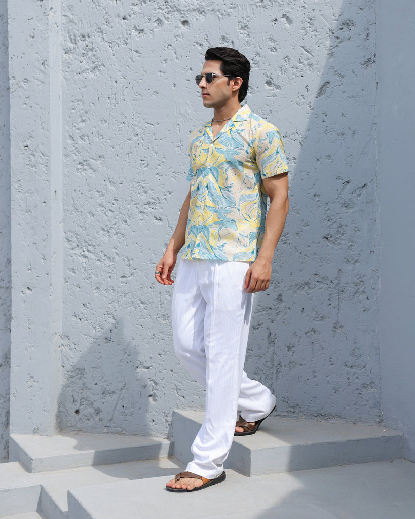 Women's Sunset Breeze Leaf Print Cuban Collar Shirt