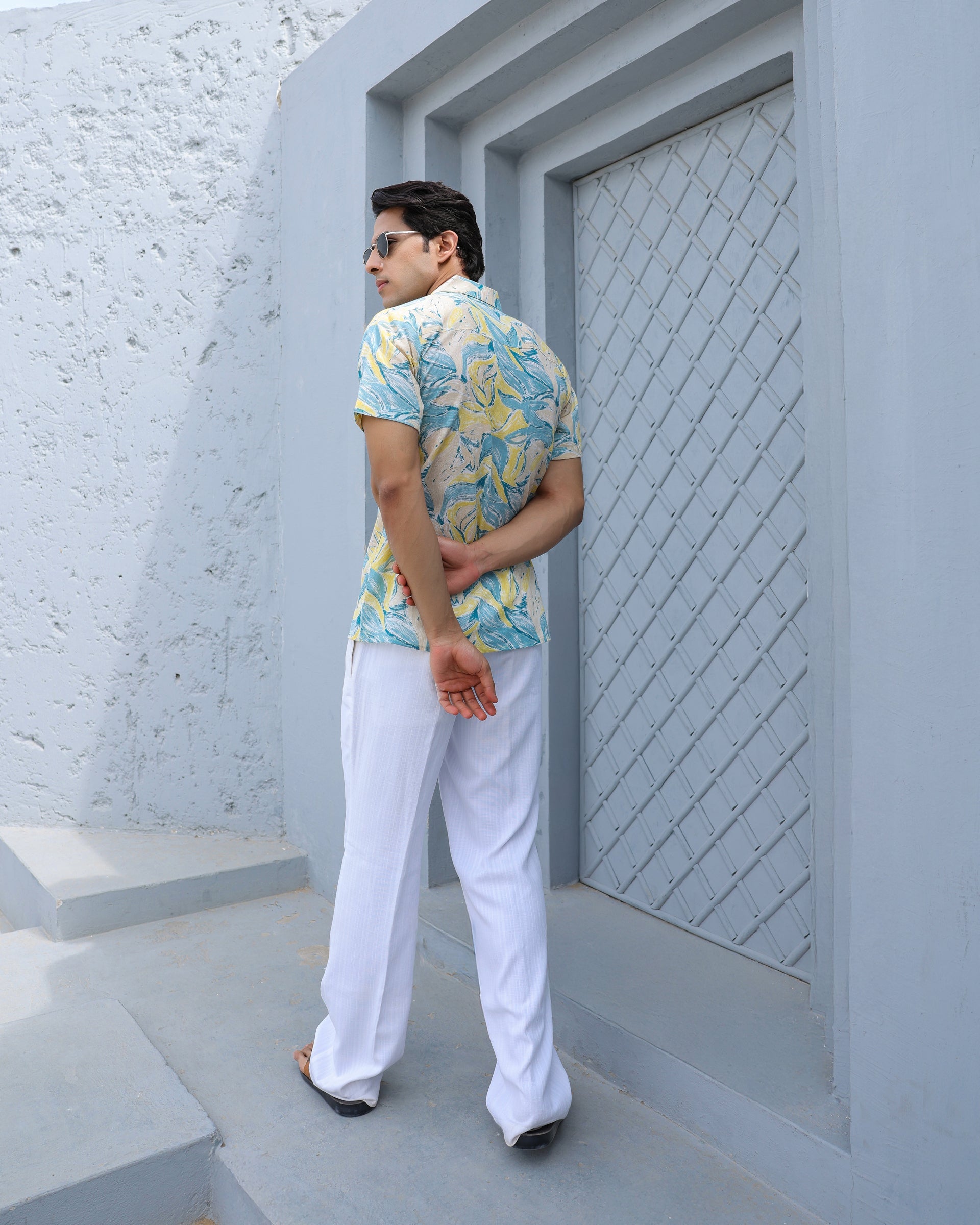 Women's Sunset Breeze Leaf Print Cuban Collar Shirt