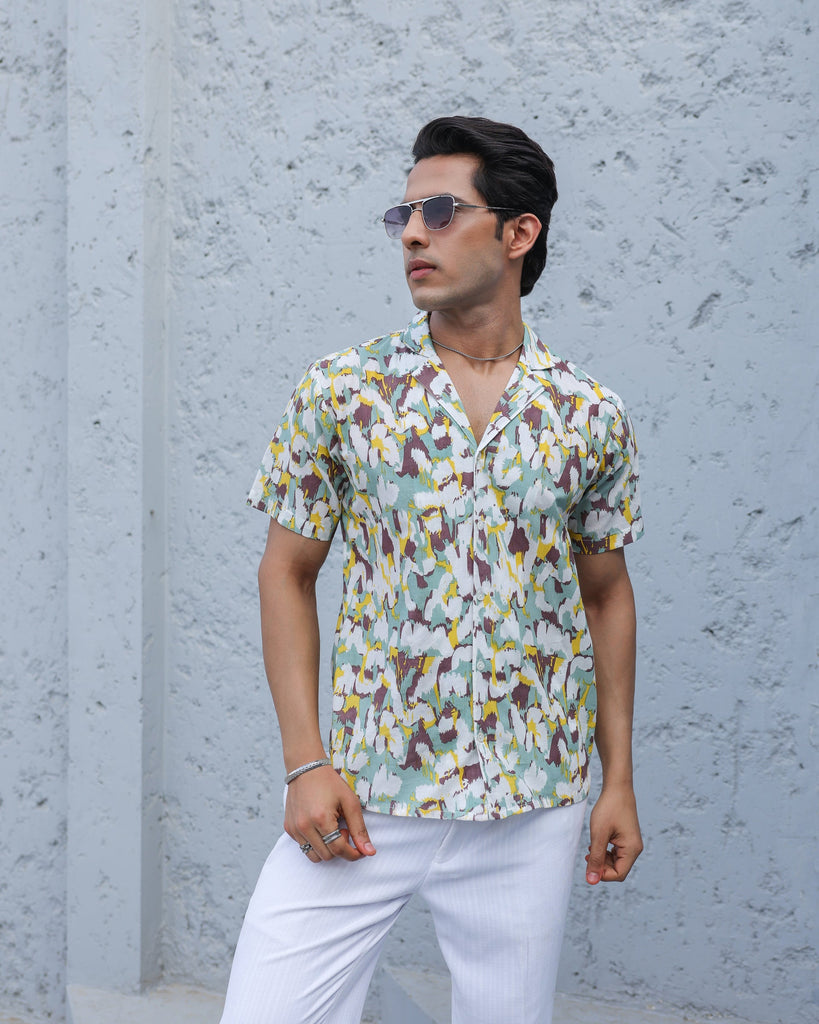 Women's Urban Mirage Abstract Print Cuban Collar Shirt