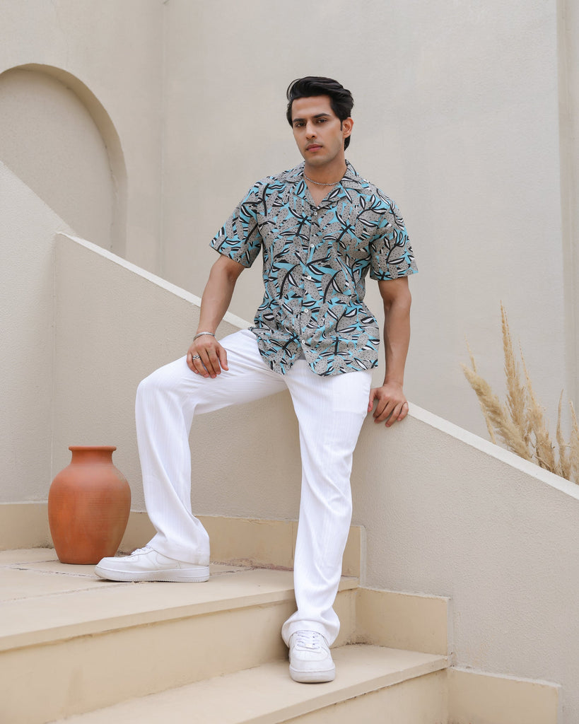 Women's Midnight Tropic Abstract Leaf Cuban Collar Shirt