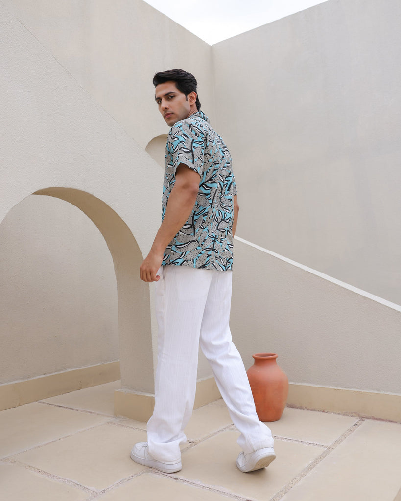 Women's Midnight Tropic Abstract Leaf Cuban Collar Shirt