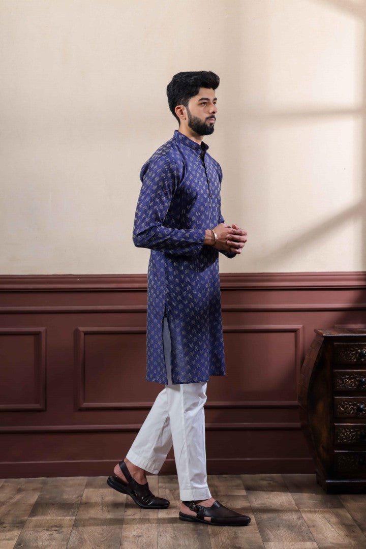 Men's Navy Cotton Solid Kurta Set - Panjari Store