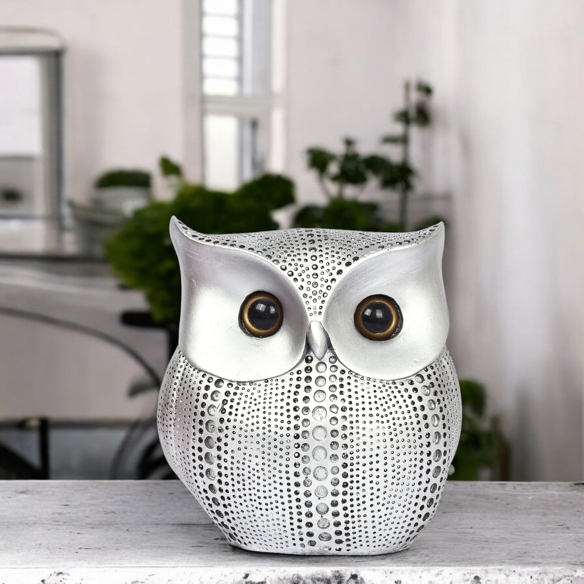 Silver Owl Decorative Statue