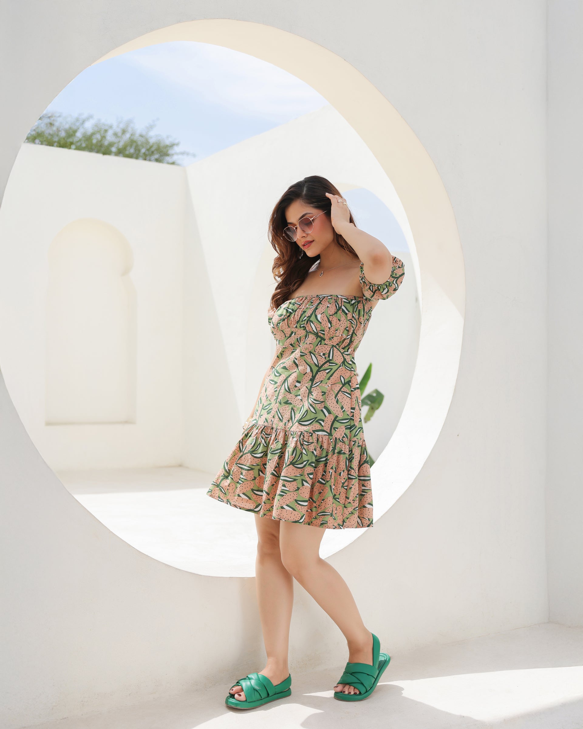 Women's Peach Grove Off-Shoulder Ruffle Mini Dress