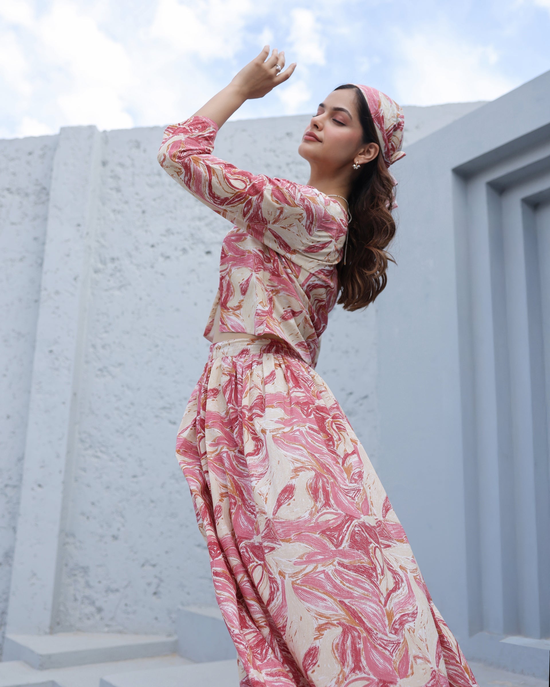 Women's Crimson Marble 3-Piece Skirt Co-Ord Set