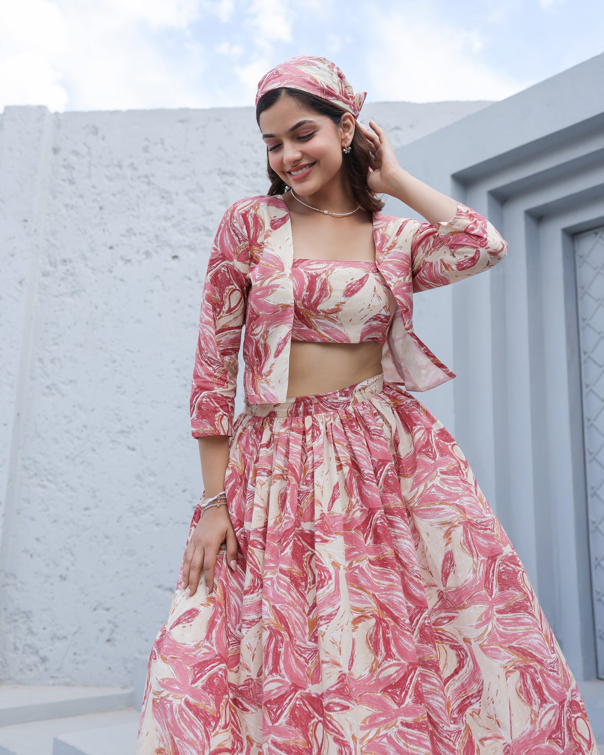 Women's Crimson Marble 3-Piece Skirt Co-Ord Set