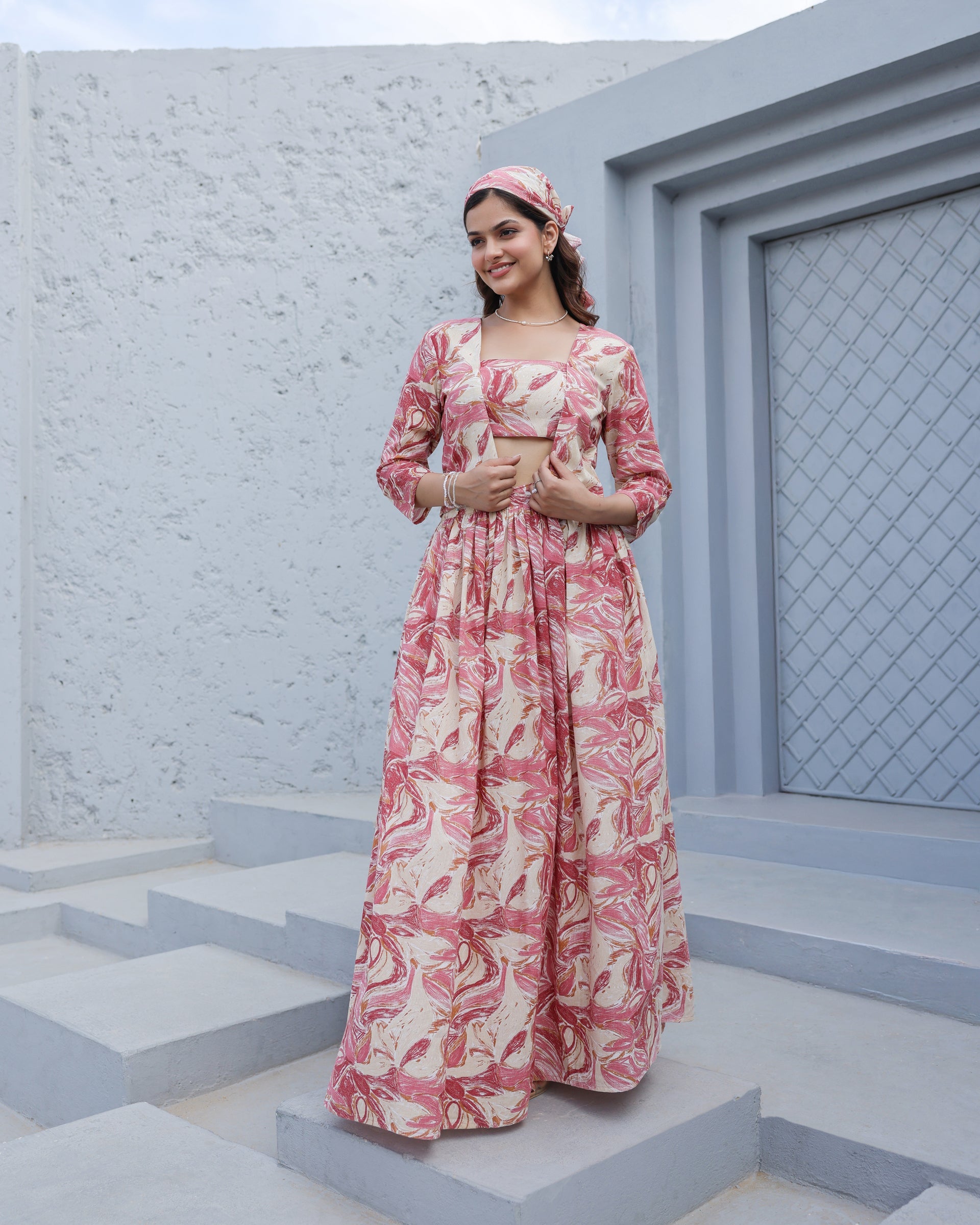 Women's Crimson Marble 3-Piece Skirt Co-Ord Set