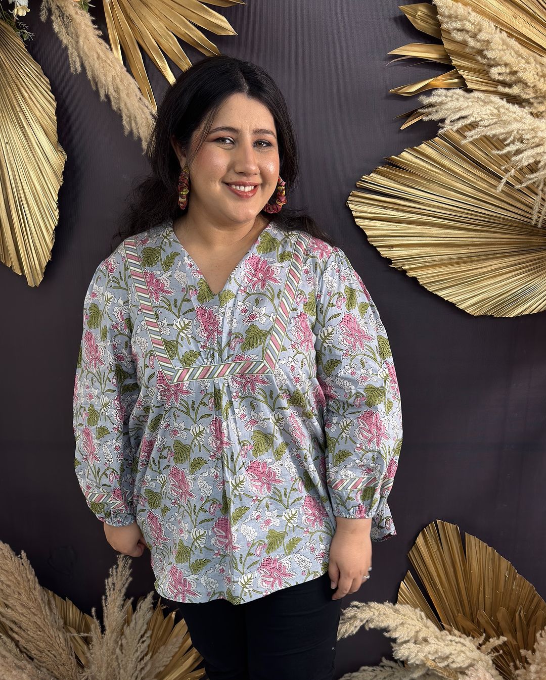 Women's Tropical Blue Flared Top - Nangalia Ruchira