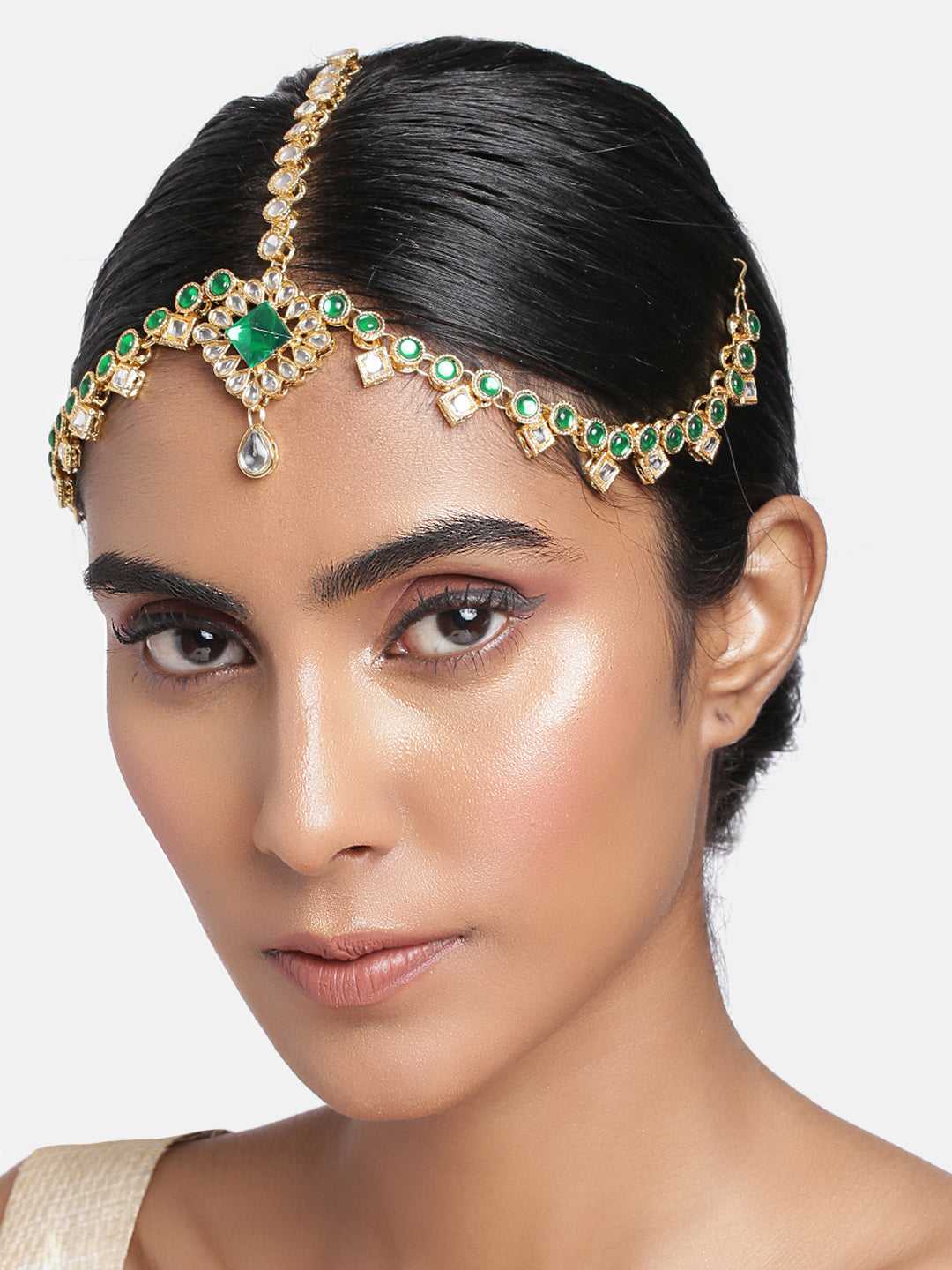 Women's 18K Gold Plated Kundan Studded Bridal Matha Patti