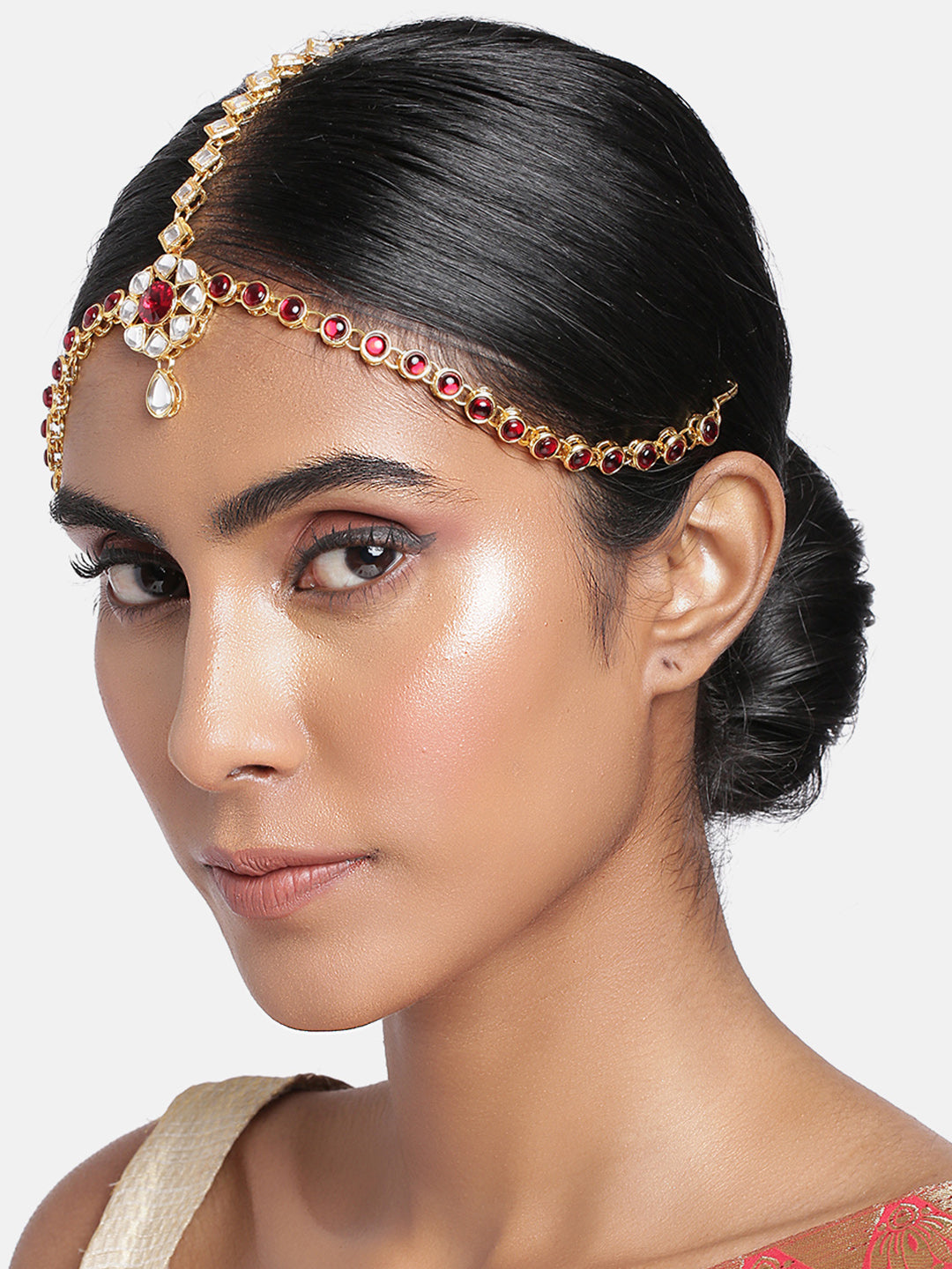 Women's 18K Gold Plated Kundan Studded Bridal Matha Patti