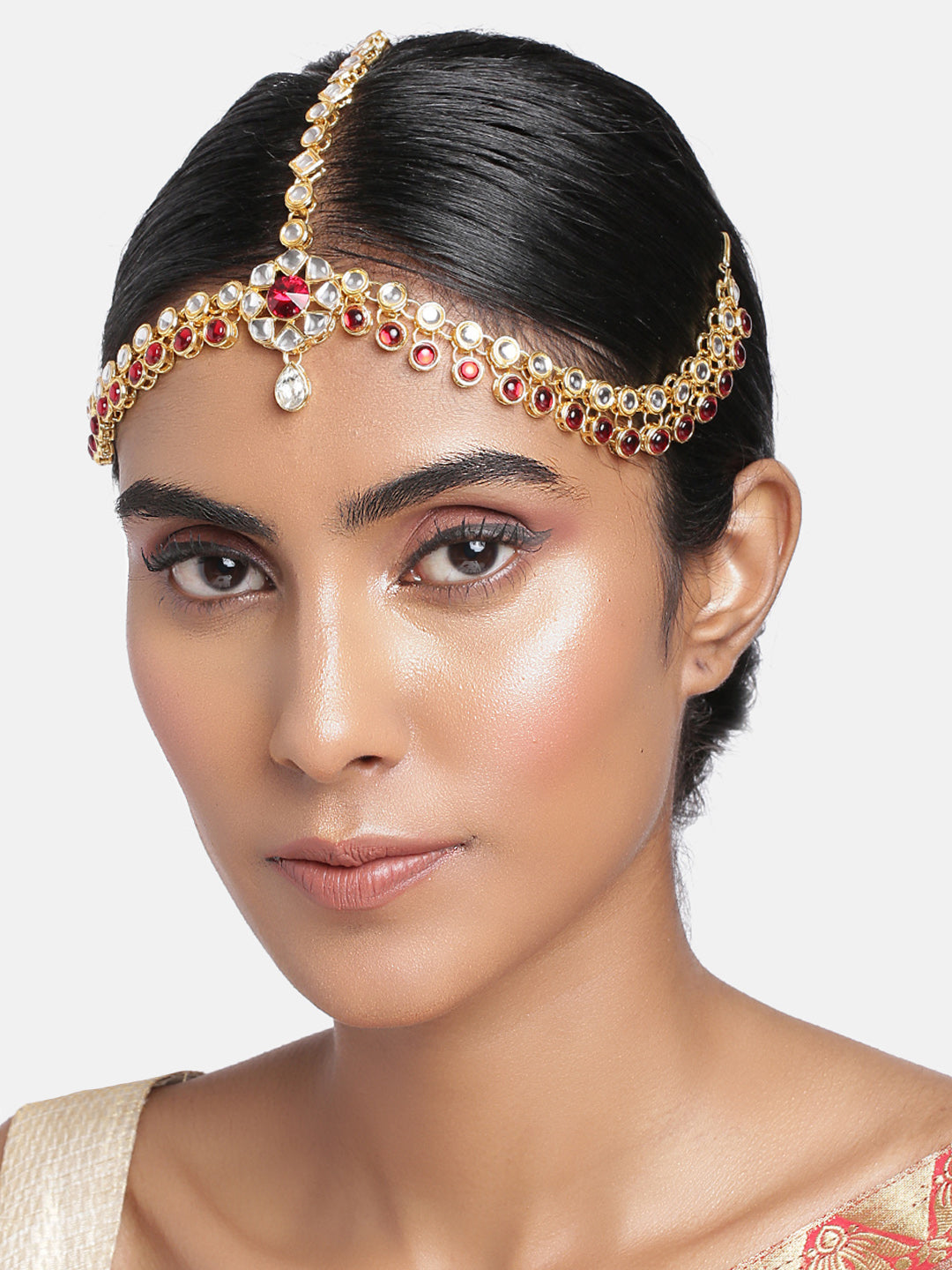 Women's 18K Gold Plated Kundan Studded Bridal Matha Patti