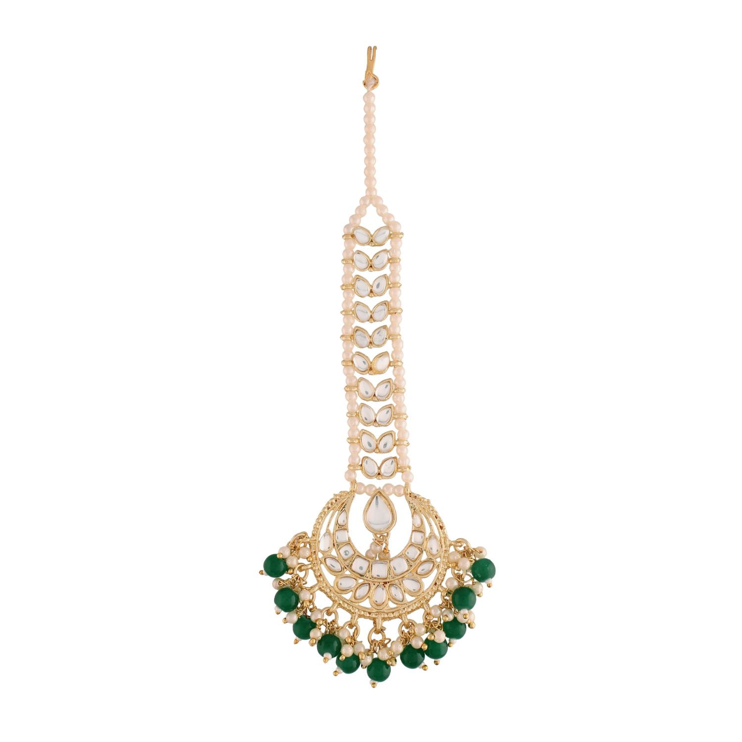 Women's Traditional Gold Plated Kundan & Pearl Studded Maang Tikka