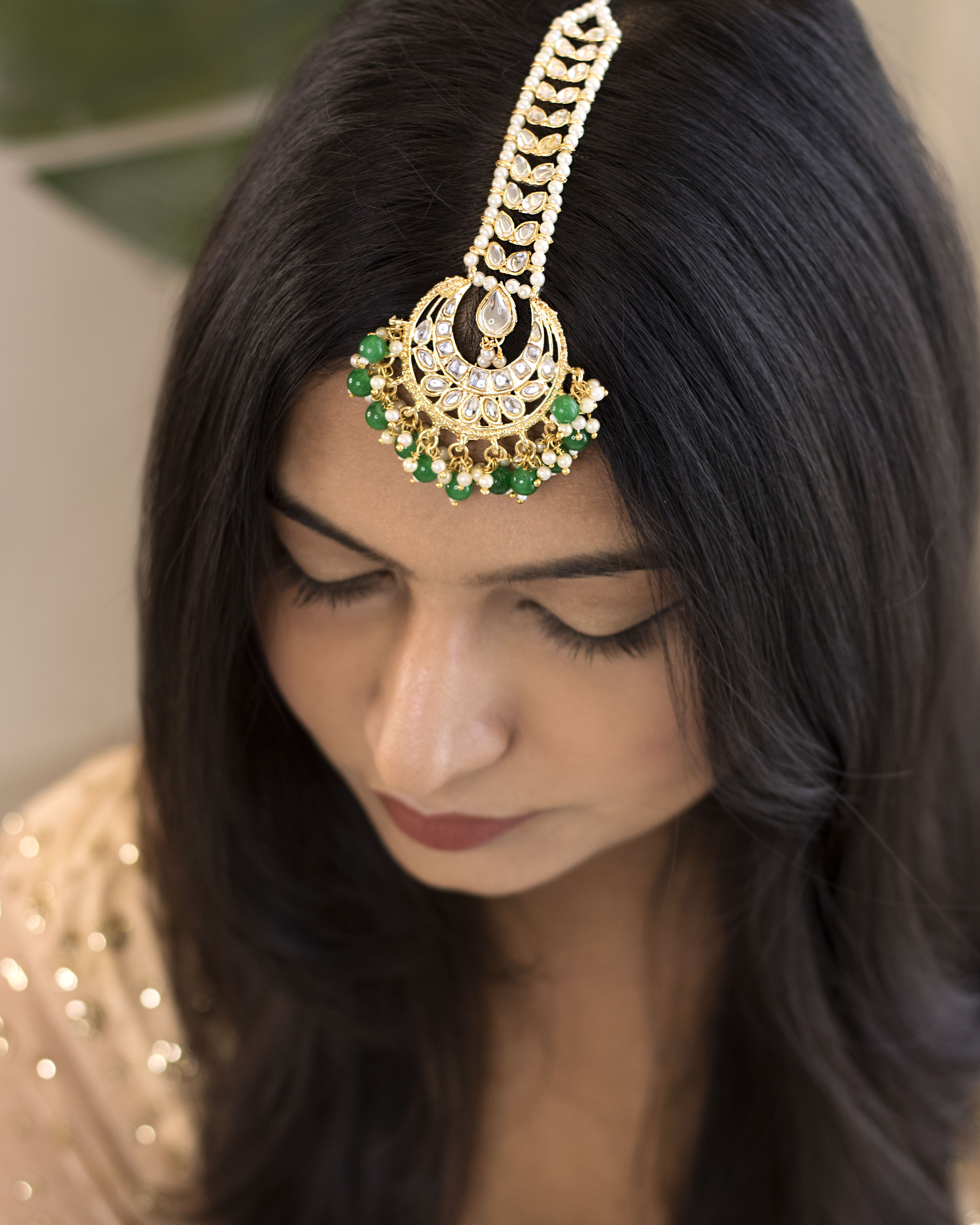 Women's Traditional Gold Plated Kundan & Pearl Studded Maang Tikka