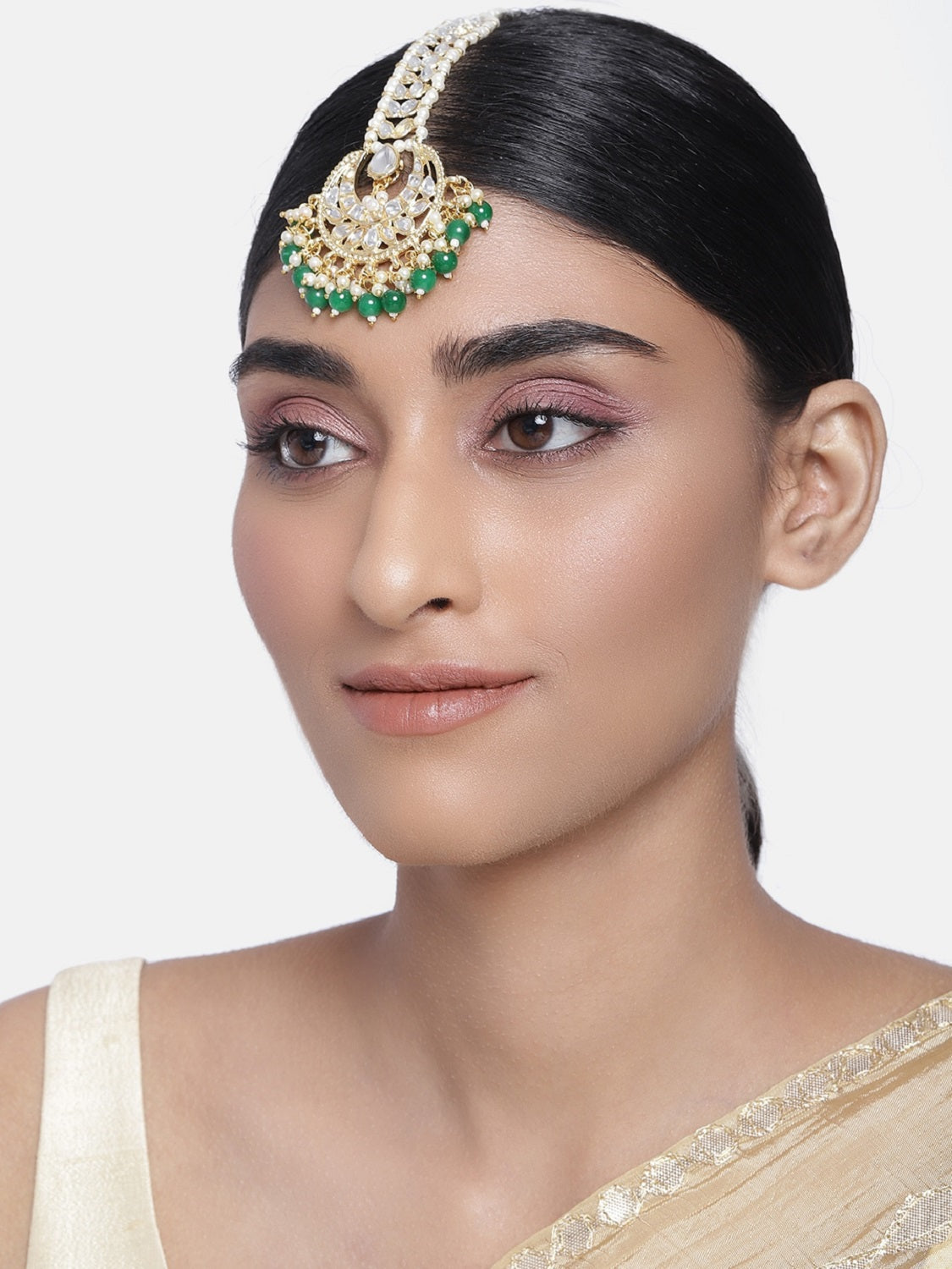 Women's Traditional Gold Plated Kundan & Pearl Studded Maang Tikka